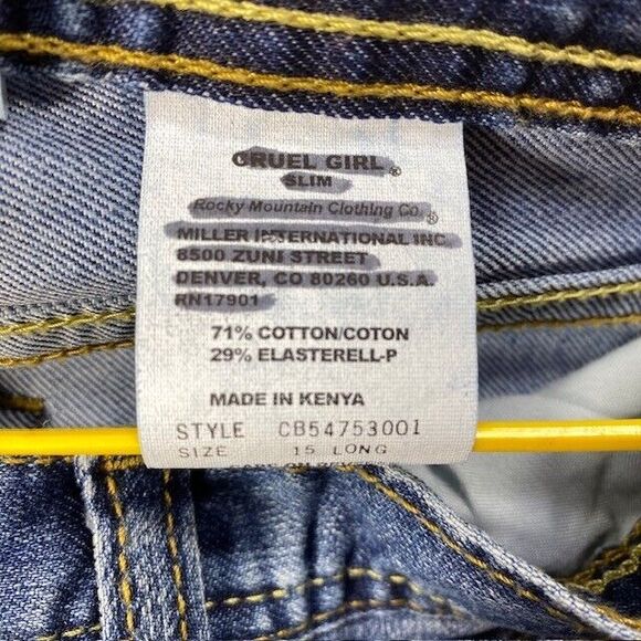 Cruel Girl Jean Jrs 15 Long Blue Stretch Straight Leg Raw Hem CB54753001 - Picture 10 of 14